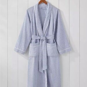 Serena & Lily Blue and White Shawl Collar Bathrobe
